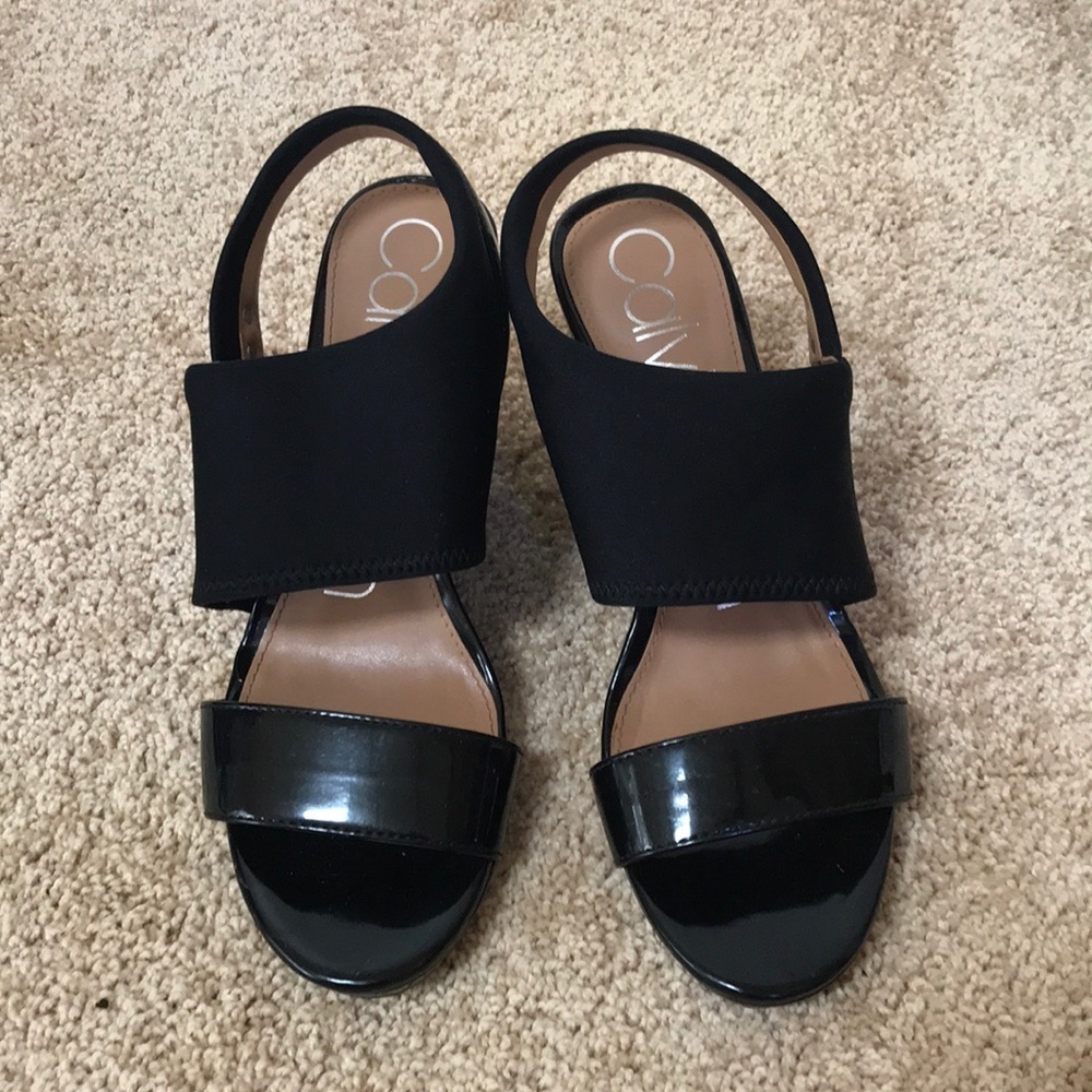 Calvin Klein SZ 8 Braylin open toe wedge heels .